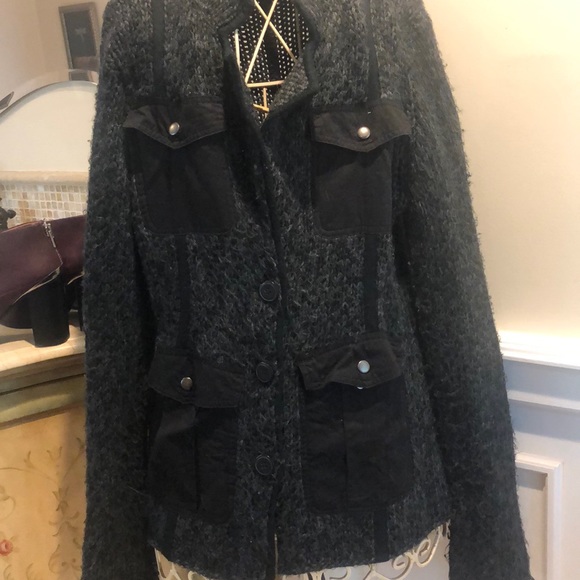 Military style grey button down cardigan - Picture 1 of 8